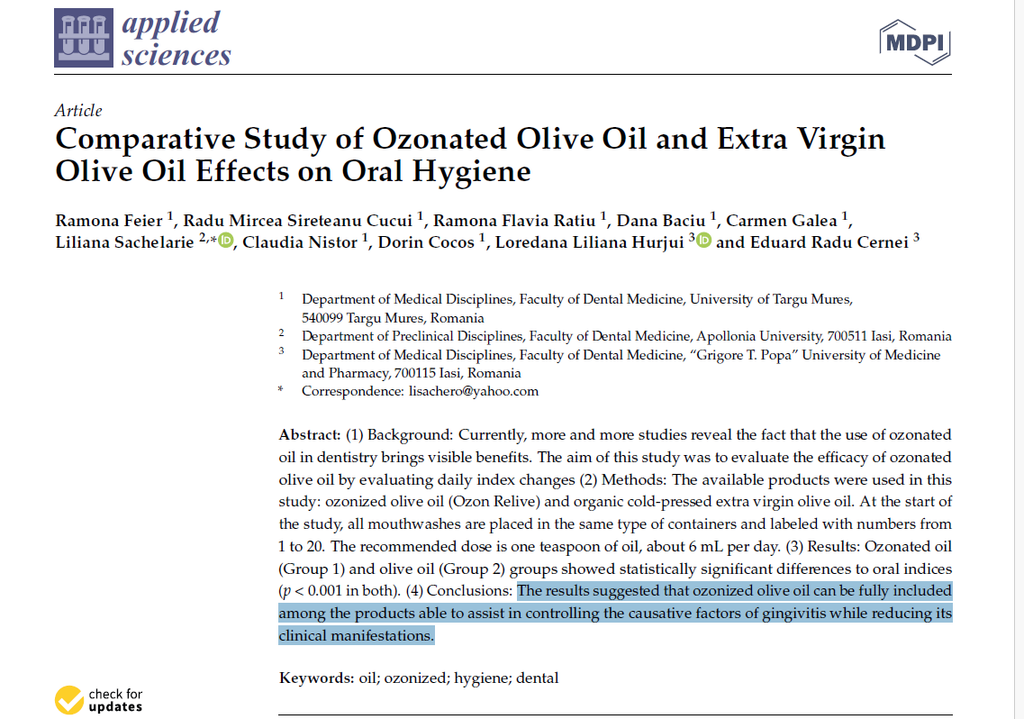 Comparative Study of Ozonated Olive Oil and Extra Virgin Olive Oil Effects on Oral Hygiene