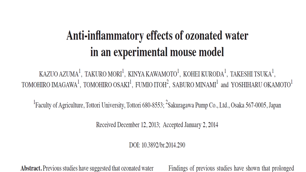 Anti‑inflammatory effects of ozonated water in an experimental mouse model
