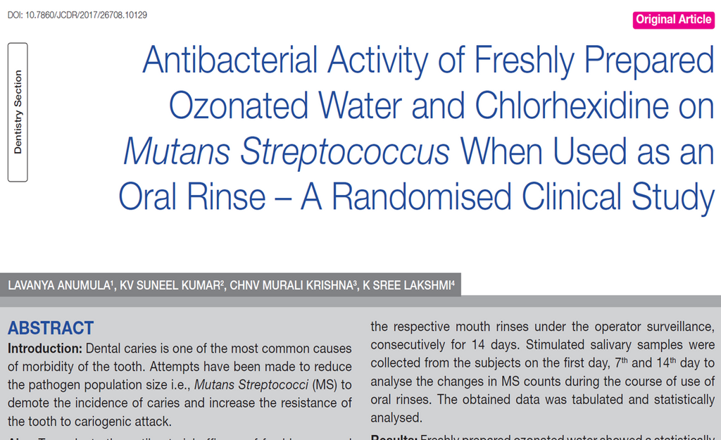 Antibacterial Activity of Freshly Prepared Ozonated Water and Chlorhexidine on Mutans Streptococcus When Used as an Oral Rinse – A Randomised Clinical Study