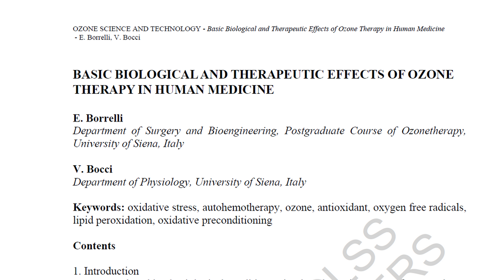 Basic biological and therapeutic effects of ozone Therapy in human medicine