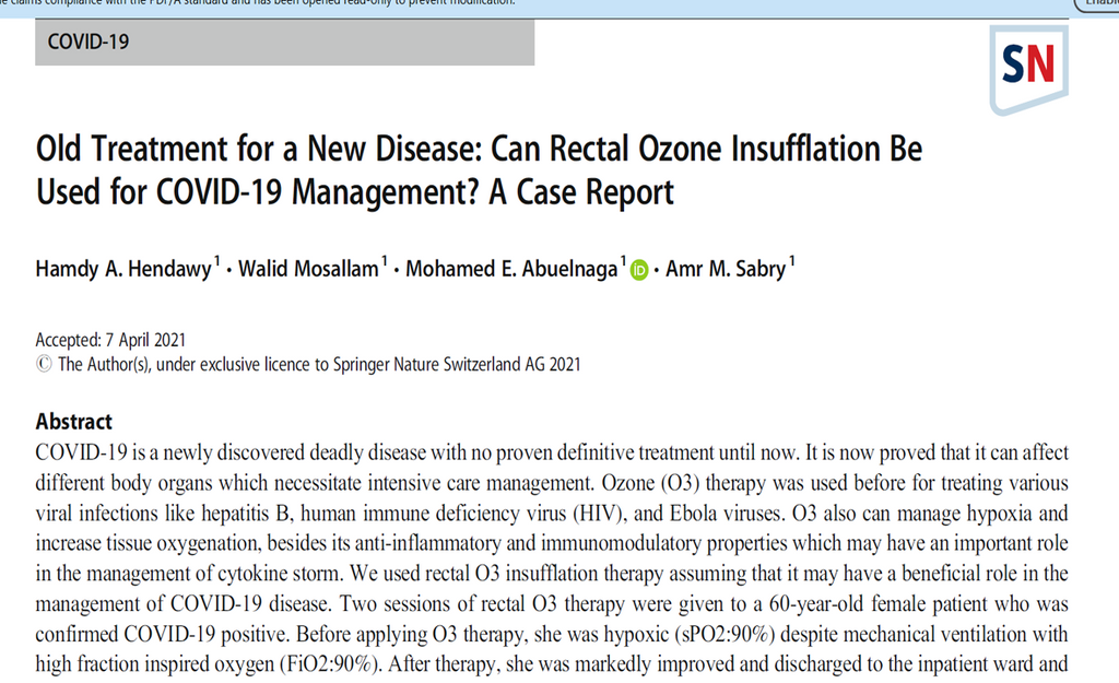 Can Rectal Ozone Insufflation Be Used for COVID-19 Management?
