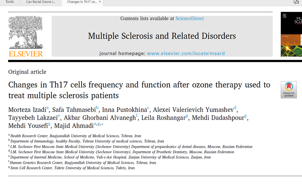 Changes in Th17 cells frequency and function after ozone therapy used to treat multiple sclerosis patients