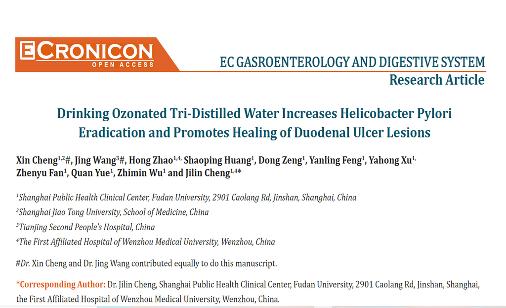 Drinking Ozonated Tri-Distilled Water Increases Helicobacter Pylori Eradication and Promotes Healing of Duodenal Ulcer Lesions