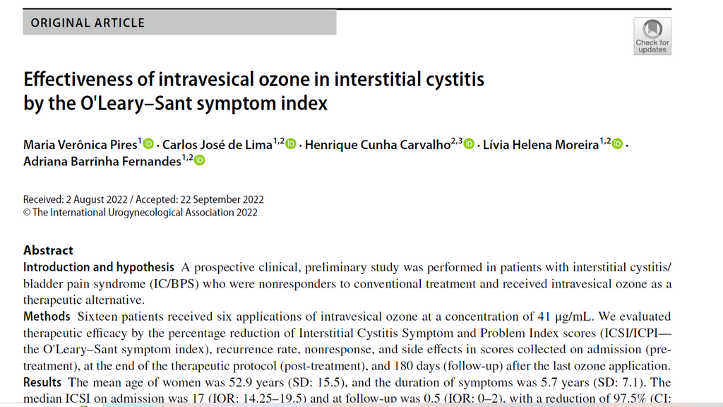 Effectiveness of intravesical ozone in interstitial cystitis