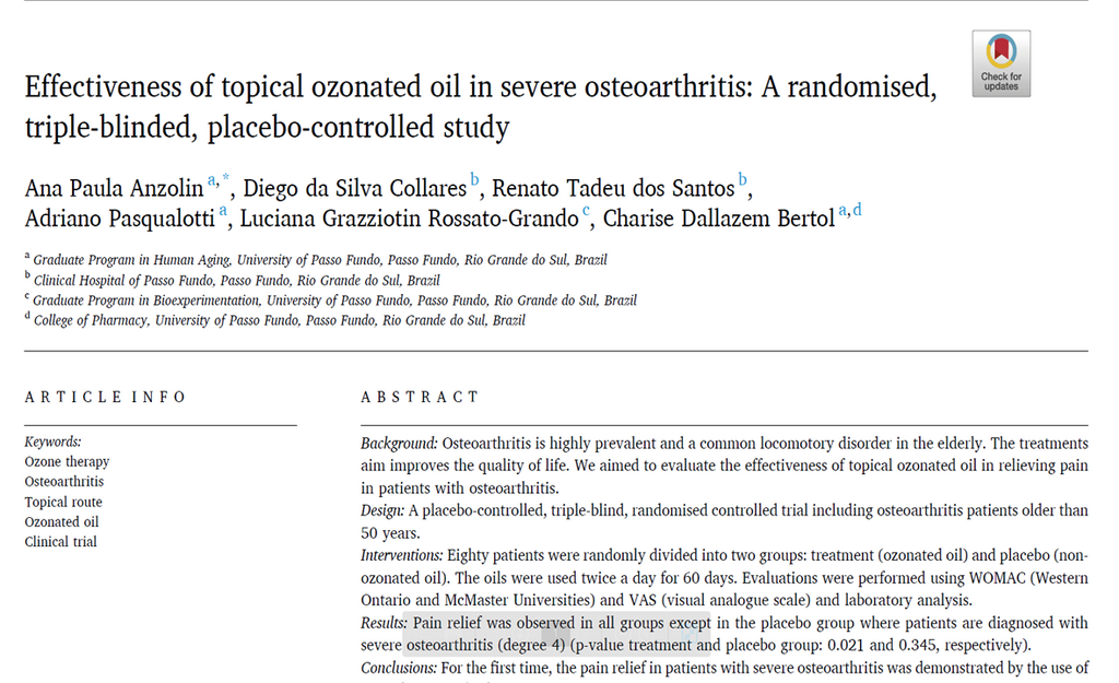 Effectiveness of topical ozonated oil in severe osteoarthritis