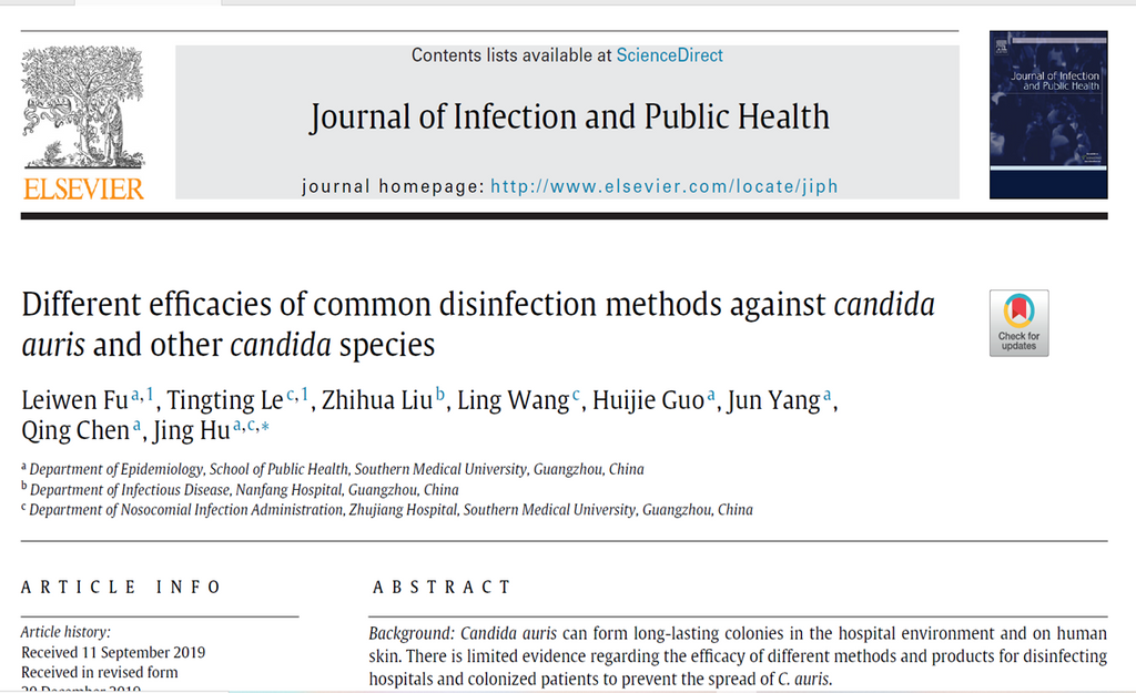 Different efficacies of common disinfection methods against candidaauris and other candida speciesLeiwen
