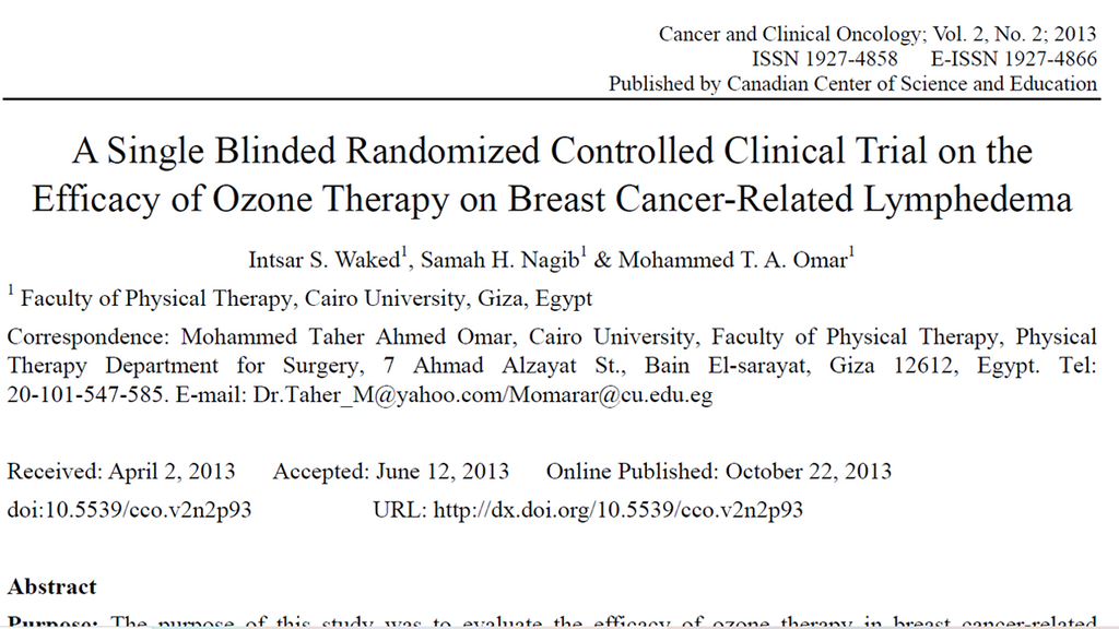 Efficacy of Ozone Therapy on Breast Cancer-Related Lymphedema