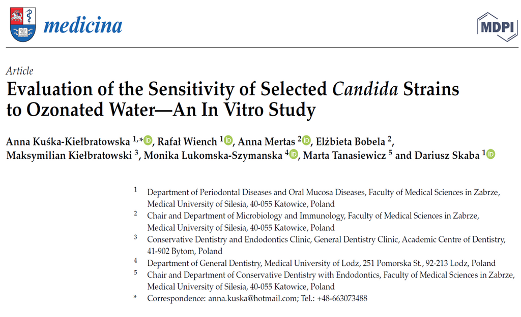 Evaluation of the Sensitivity of Selected Candida Strains to Ozonated Water—An In Vitro Study