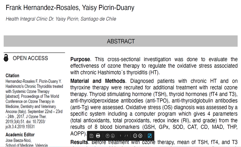 Hashimotos Chronic Thyroiditis treated with Systemic Ozone