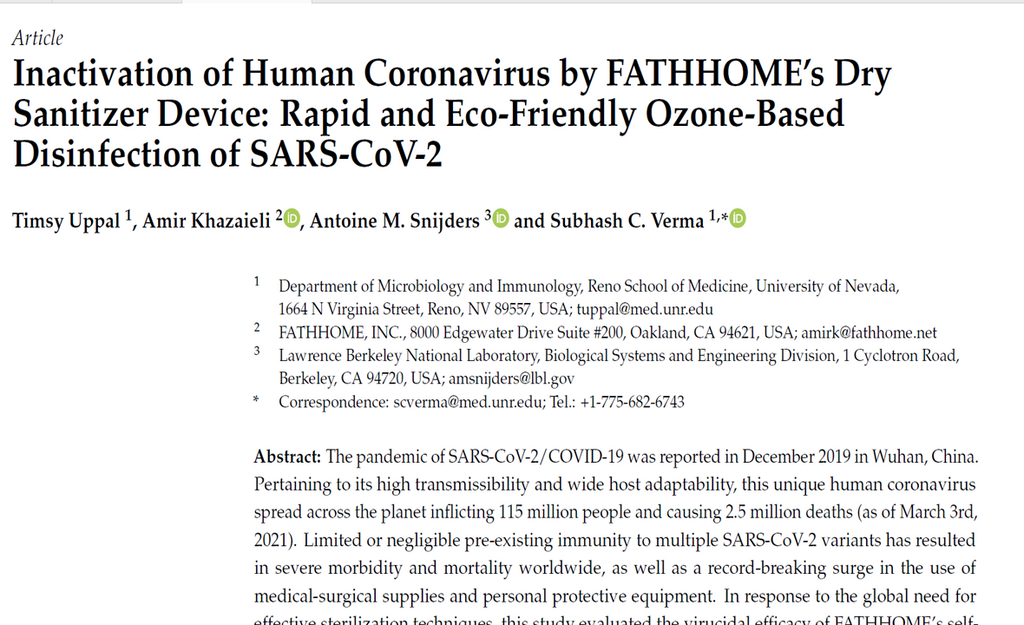 Inactivation of Human Coronavirus by FATHHOME’s Dry Sanitizer Device Rapid and Eco-Friendly Ozone-Based Disinfection of SARS-CoV-2