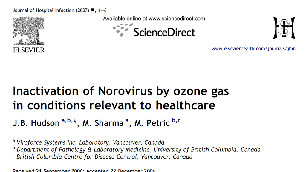 Inactivation of Norovirus by ozone gas in conditions relevant to healthcare
