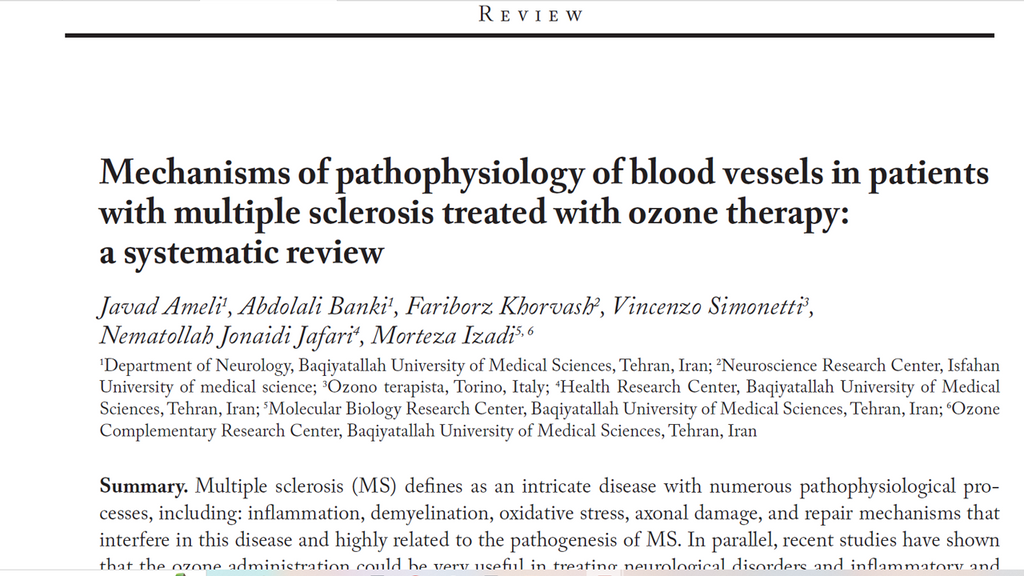 Mechanisms of pathophysiology of blood vessels in patients with multiple sclerosis treated with ozone therapy