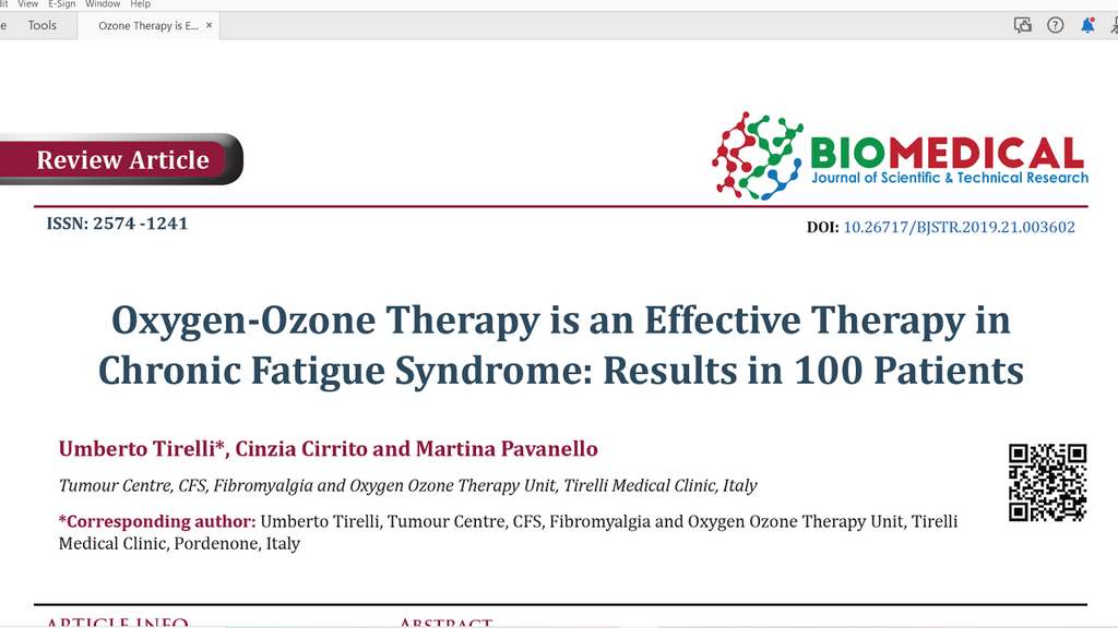 Oxygen-Ozone Therapy is an Effective Therapy in Chronic Fatigue Syndrome: Results in 100 Patients