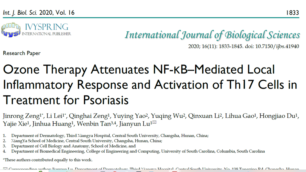 Ozone Therapy Attenuates NF-κB–Mediated Local Inflammatory Response and Activation of Th17 Cells in Treatment for Psoriasis