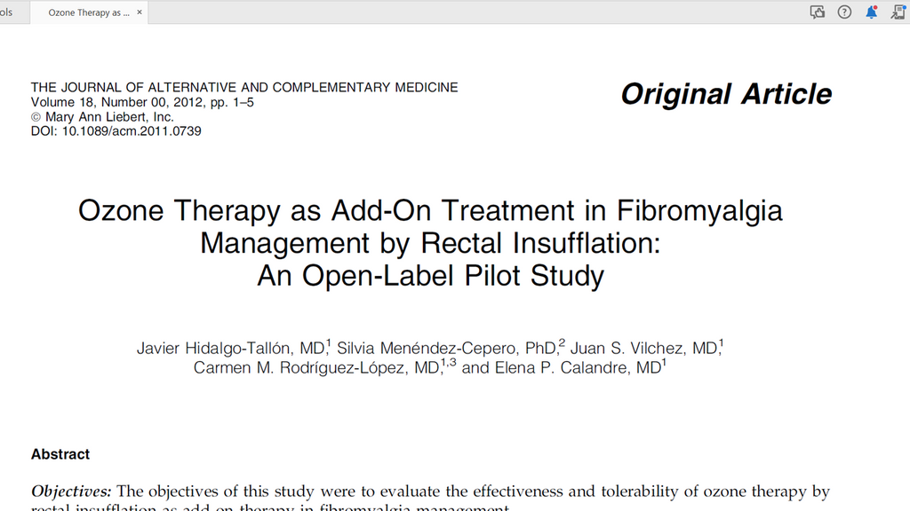 Ozone Therapy as Add-On Treatment in Fibromyalgia Management by Rectal Insufflation: An Open-Label Pilot Study