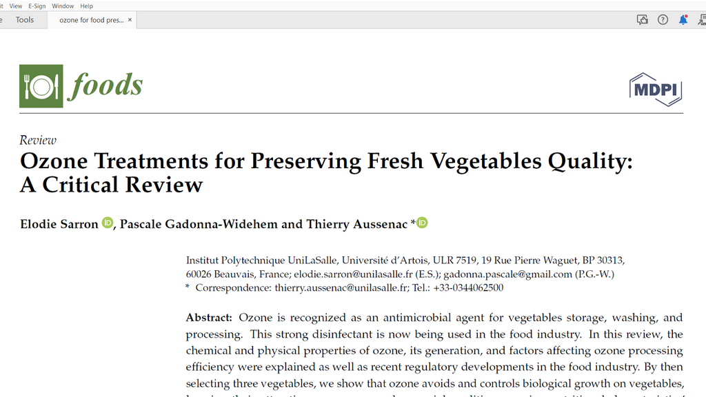 Ozone Treatments for Preserving Fresh Vegetables Quality