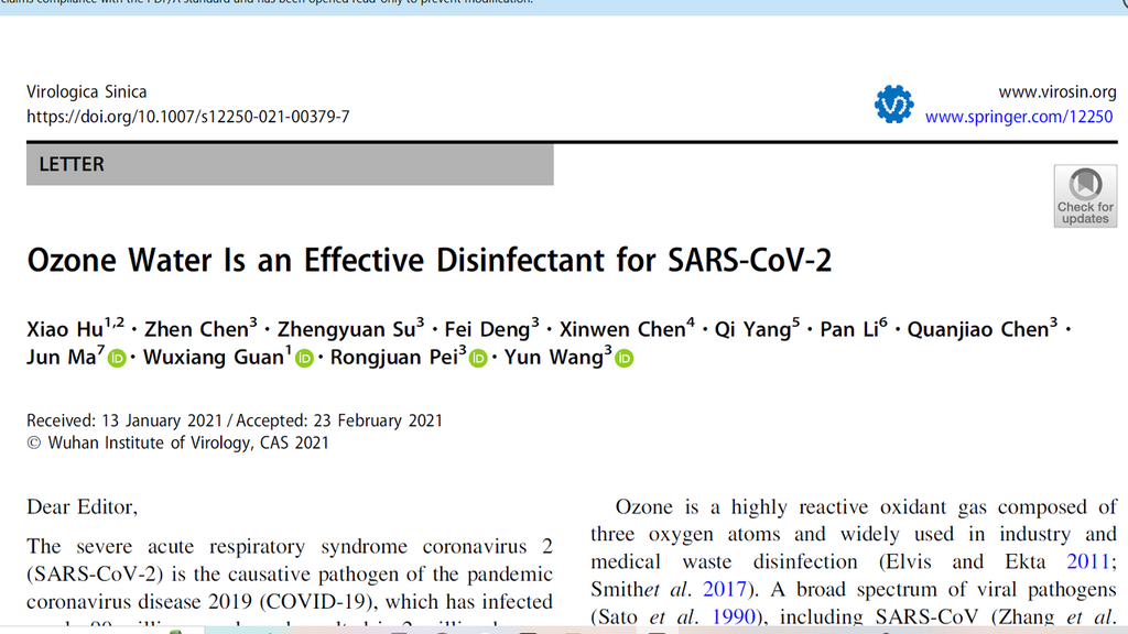 Ozone Water Is an Effective Disinfectant for SARS-CoV-2