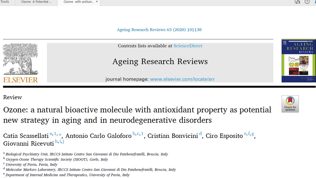 Ozone a natural bioactive molecule with antioxidant property as potential new strategy in aging and in neurodegenerative disorders