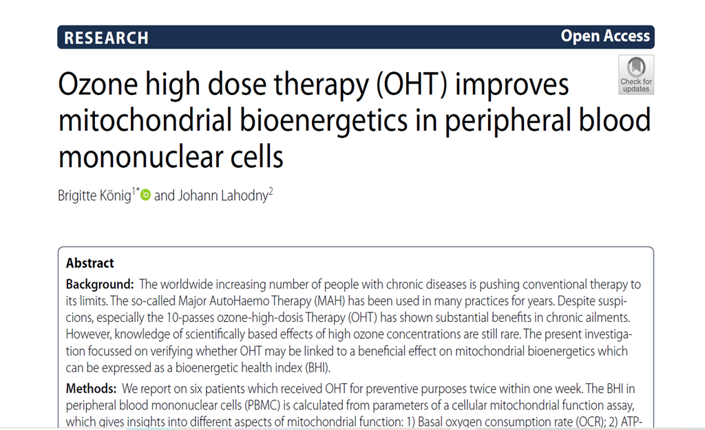 Ozone high dose therapy (OHT) improves mitochondrial bioenergetics in peripheral blood mononuclear cells