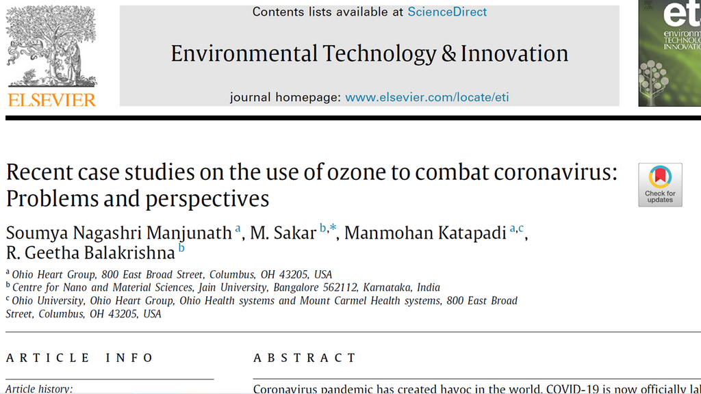 Recent case studies on the use of ozone to combat coronavirus: Problems and perspectives