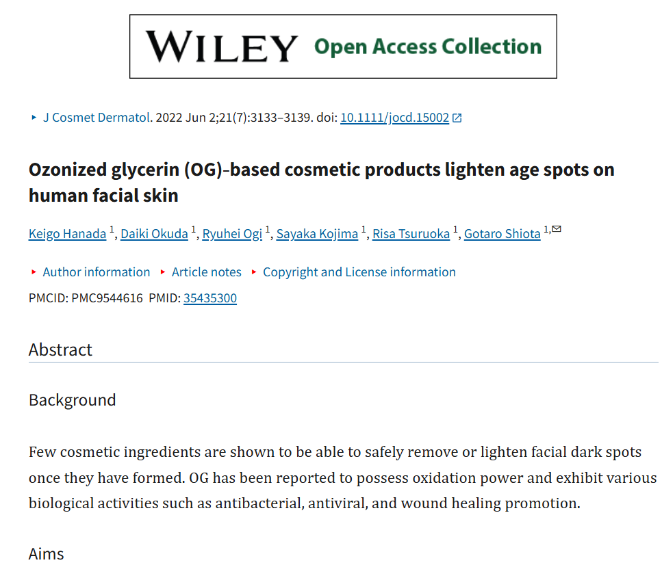 Ozonized glycerin based cosmetic products lighten age spots on human facial skin