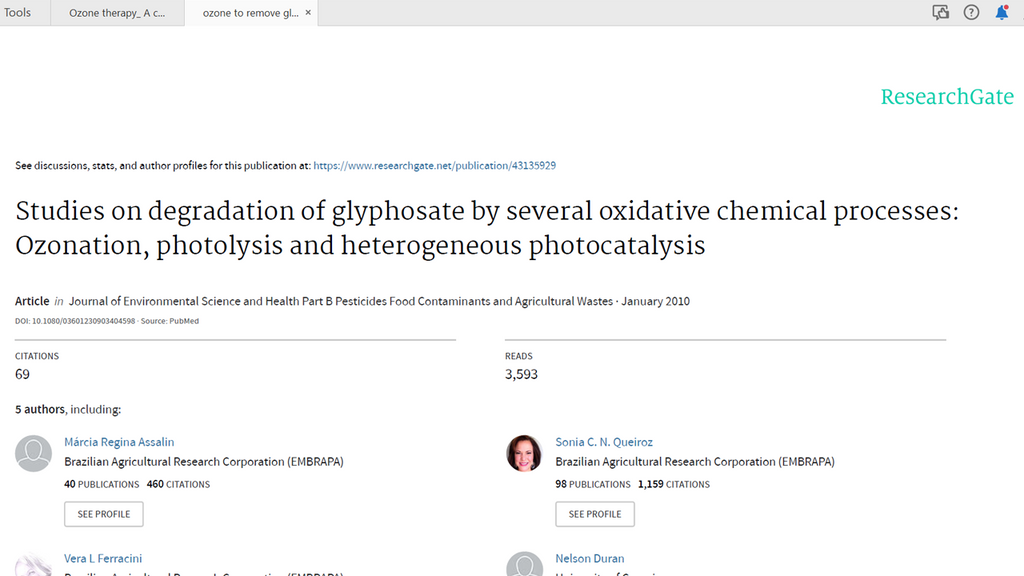 Studies on degradation of glyphosate by several oxidative chemical processes: Ozonation, photolysis and heterogeneous photocatalysis