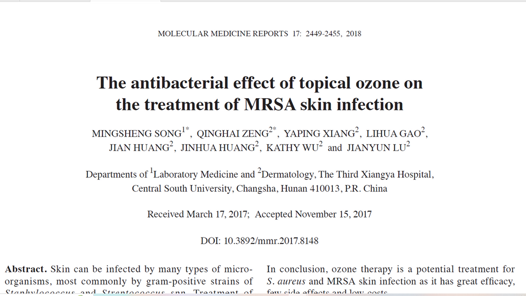 The antibacterial effect of topical ozone on the treatment of MRSA skin infection
