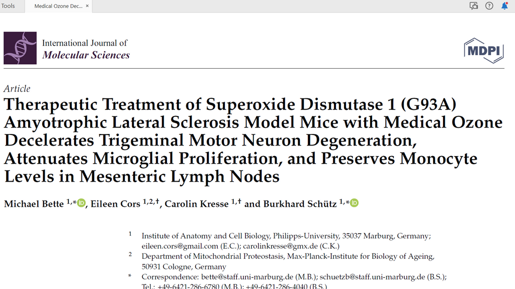 Therapeutic Treatment of Superoxide Dismutase 1 (G93A) Amyotrophic Lateral Sclerosis Model Mice with Medical Ozone Decelerates Trigeminal Motor Neuron Degeneration, Attenuates Microglial Proliferation, and Preserves Monocyte Levels