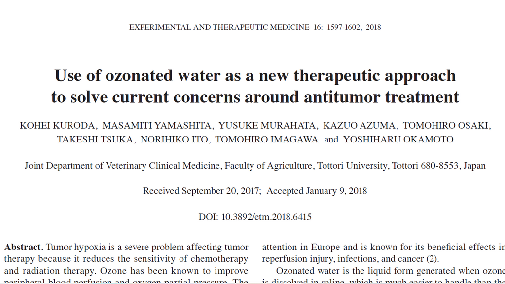 Use of ozonated water as a new therapeutic approach to anti-tumor treatment