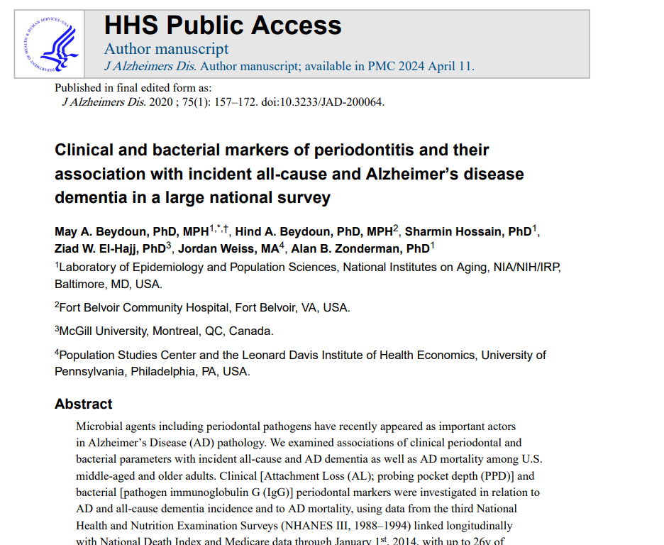 Clinical and bacterial markers of periodontitis and their association with incident all-cause and Alzheimer’s disease
