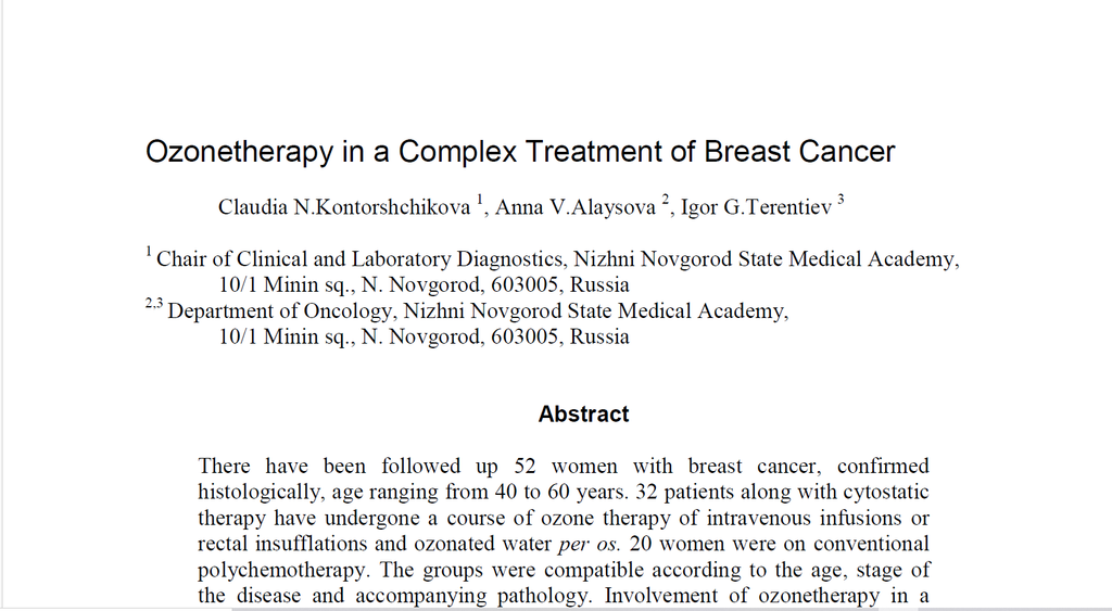 Ozone Therapy in Complex Treatment of Breast Cancer