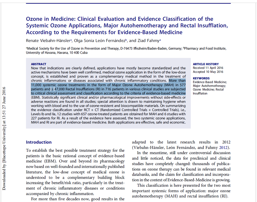 Rectal insufflation vs Major Autohemotherapy  a Comparitive Review