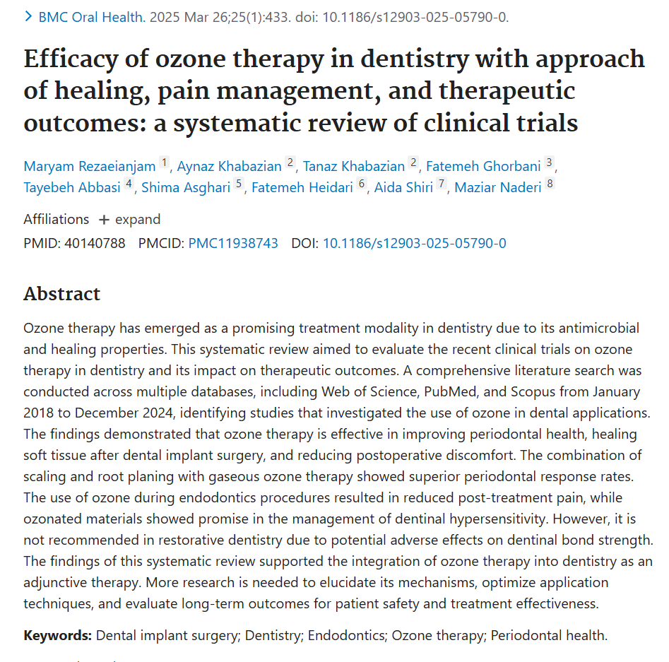 Efficacy of ozone therapy in dentistry with approach of healing, pain management, and therapeutic outcomes
