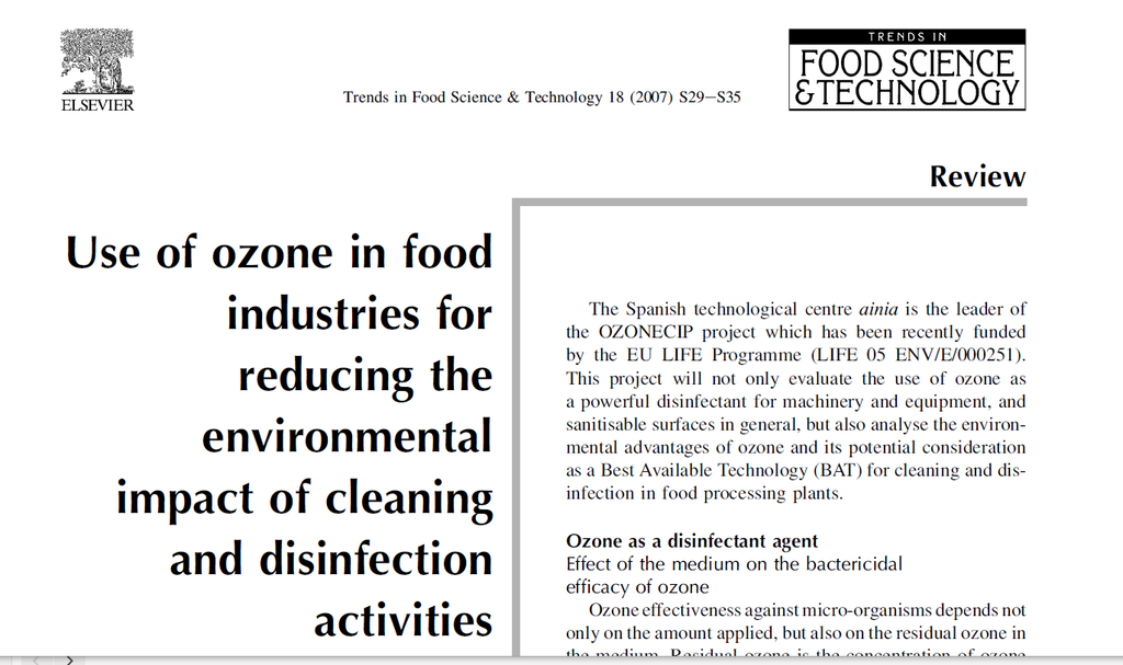 Use of ozone in food industries for reducing the environmental impact of cleaning and disinfection activities