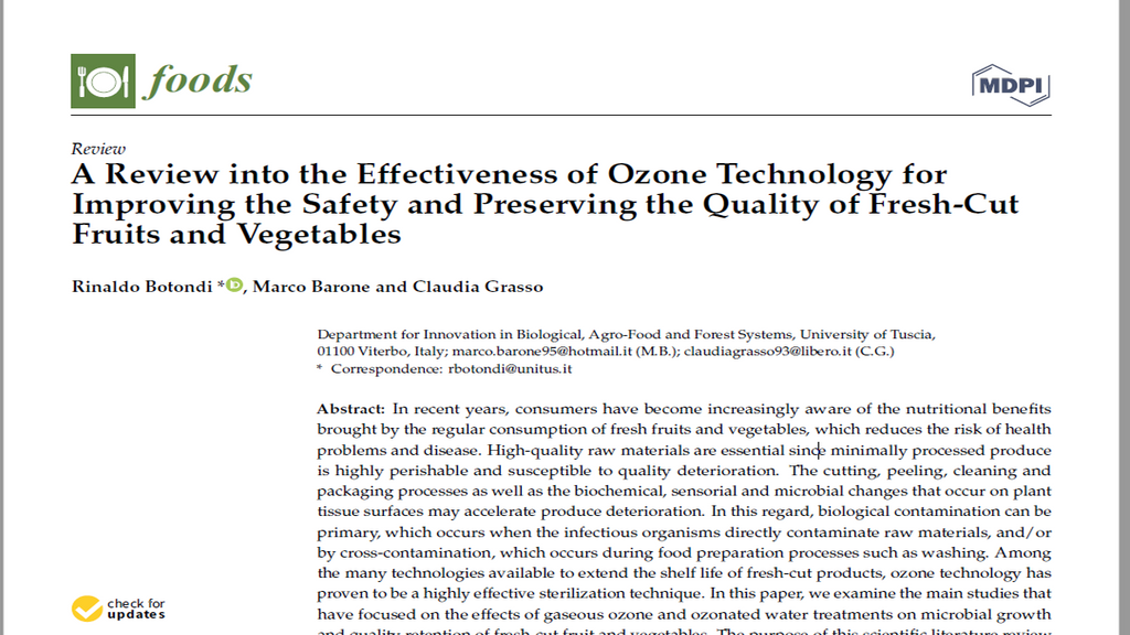 A Review into the Effectiveness of Ozone Technology for Improving the Safety and Preserving the Quality of Fresh-Cut Fruits and Vegetables