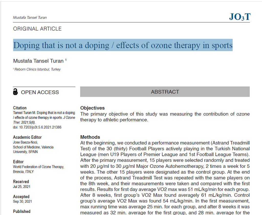 Doping that is not doping - effects of ozone therapy in sport