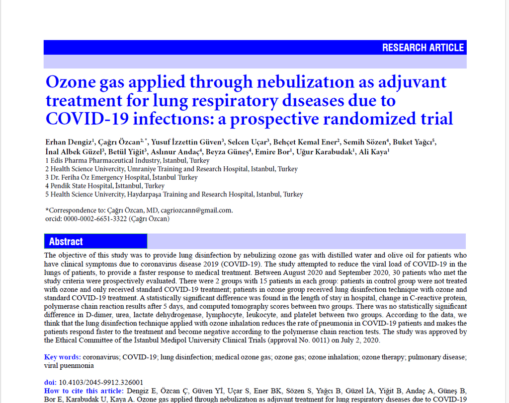 Ozone gas applied through nebulisatıon as adjuvant  treatment for lung respiratory dıseases due to  COVID-19 infectıons