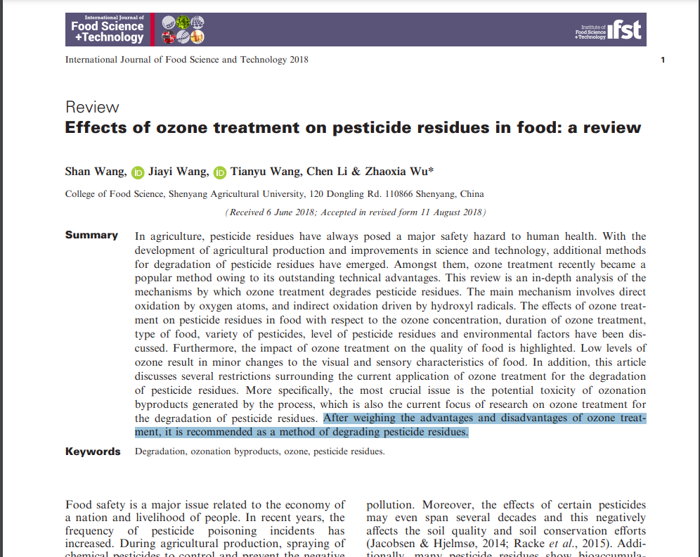 Effects of ozone treatment on pesticide residues in food: a review